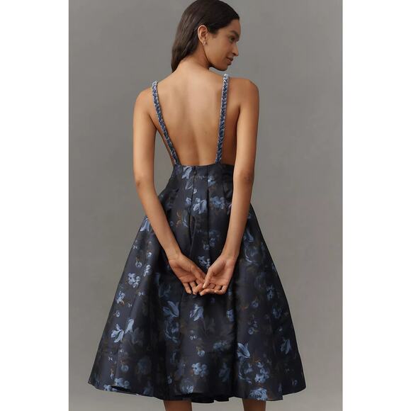 New Anthropologie Maeve V-Neck Velvet Jacquard A-Line Midi Dress $248 SIZE 8 - Picture 4 of 5